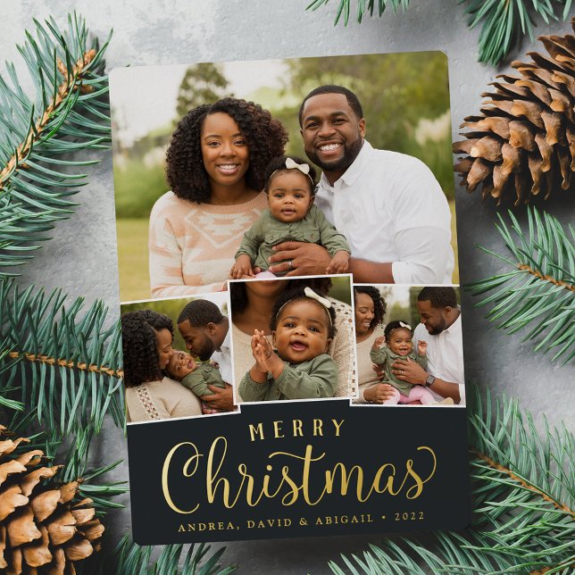 Merry Collage | Classic Christmas Photo Foil Holiday Card (Creator Uploaded)