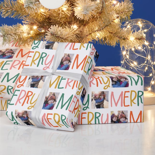 Merry colourful Christmas photo fun Wrapping Paper (Holidays)