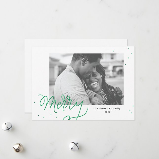 Merry Confetti Festive Photo Holiday Card (Front/Back In Situ)