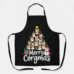Merry Corgmas Christmas Corgi Dog Tree Snowman Apron