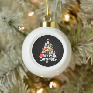 Merry Corgmas Christmas Corgi Dog Tree Snowman Ceramic Ball Christmas Ornament