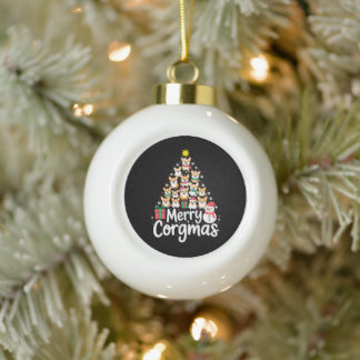 Merry Corgmas Christmas Corgi Dog Tree Snowman Ceramic Ball Christmas Ornament