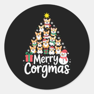 Merry Corgmas Christmas Corgi Dog Tree Snowman Classic Round Sticker