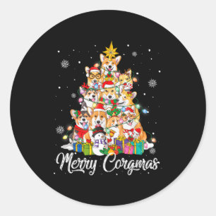 Merry Corgmas Corgi Christmas Tree Fairy Lights Do Classic Round Sticker