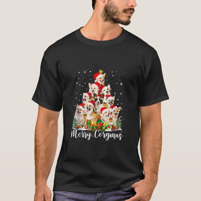 Merry Corgmas Corgi Christmas Tree Fairy Lights Do T-Shirt (Front)