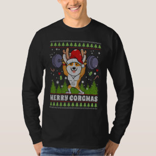 Merry Corgmas Corgi Dog Weightlifting Ugly Christm T-Shirt