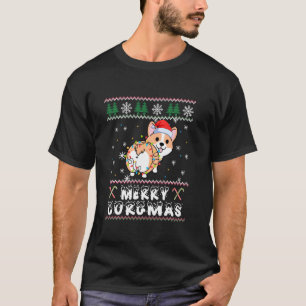 Merry Corgmas Corgi Ugly Christmas Tree Light Sant T-Shirt