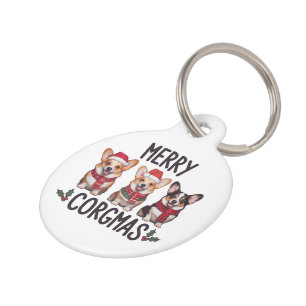 Merry Corgmas Santa Hat Christmas Corgi Dog Mom  Pet Tag