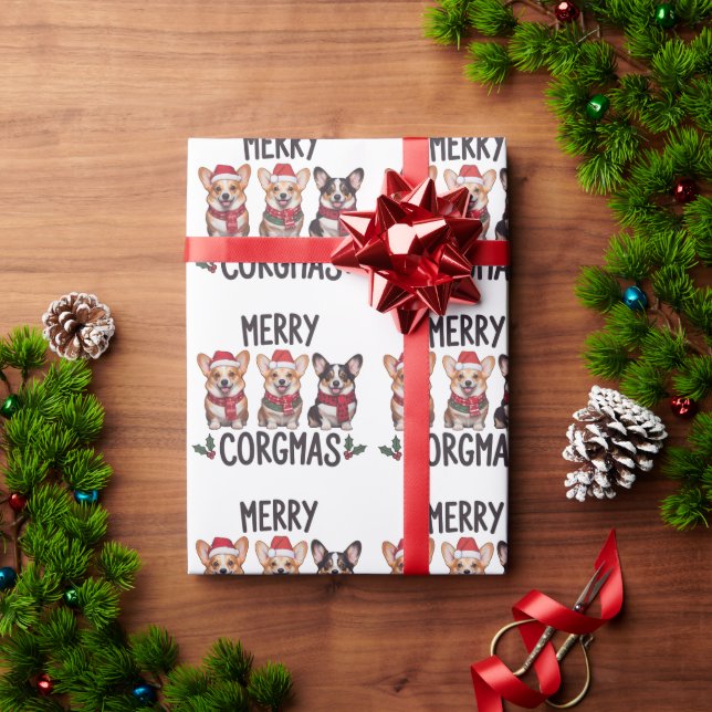 Merry Corgmas Santa Hat Christmas Corgi Dog Mom  Wrapping Paper (Holiday Gift)