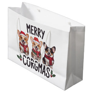 Merry Corgmas Santa Hat Christmas Corgi Dog Mum Large Gift Bag
