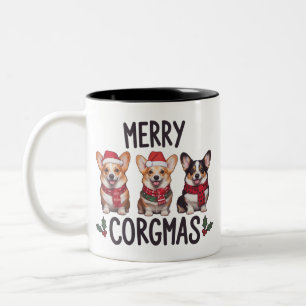 Merry Corgmas Santa Hat Christmas Corgi Dog Mum  Two-Tone Coffee Mug