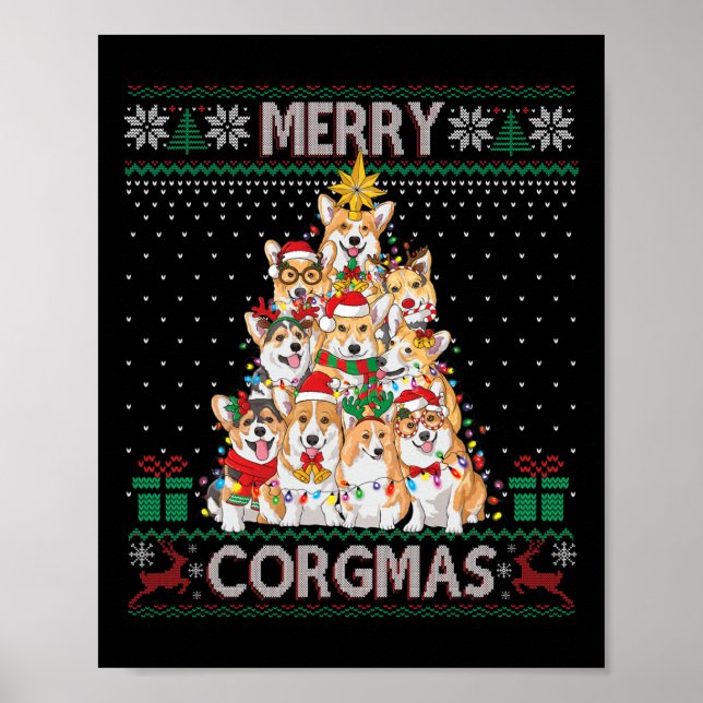 Merry Corgmas Ugly Sweater Funny Corgi Christmas T Poster (Front)