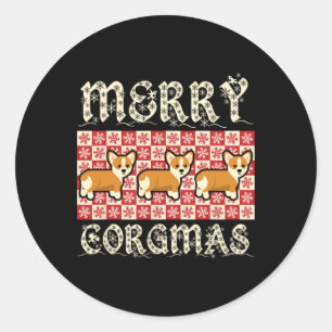 Merry Corgmas Xmas Dog Breed Design Corgi Dogs  Classic Round Sticker