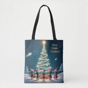 Merry Cosmic Christmas: Alien Santa's Helpers Tote Bag