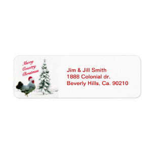 Merry Country Christmas Chicken With Santa Hat Return Address Label