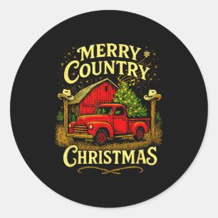 Merry Country Christmas Vintage Truck And Barn Hol Classic Round Sticker
