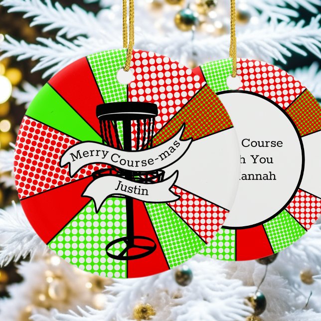 Merry Course-mas Disk Golf Pun Personalized  Ceramic Ornament (Creator Uploaded)