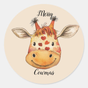 Merry Cowmas Classic Round Sticker