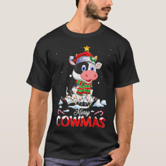 Merry Cowmas Funny Cow Santa Hat Christmas PJs Xma T-Shirt