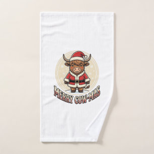 Merry Cowmas Highland Cow Christmas Shirt Design_1 Hand Towel