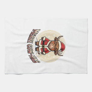 Merry Cowmas Highland Cow Christmas Shirt Design_1 Tea Towel