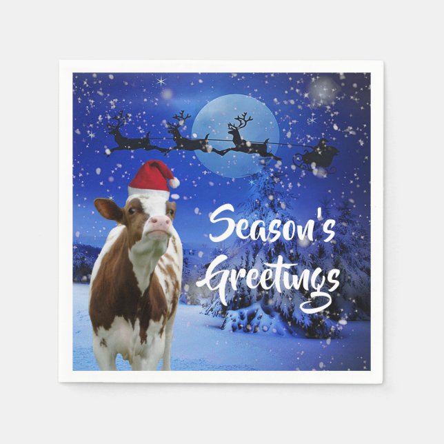 Merry Cowristmas Santa Cow Holiday Napkin (Front)