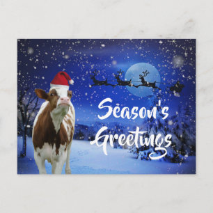 Merry Cowristmas Santa Cow Holiday Postcard