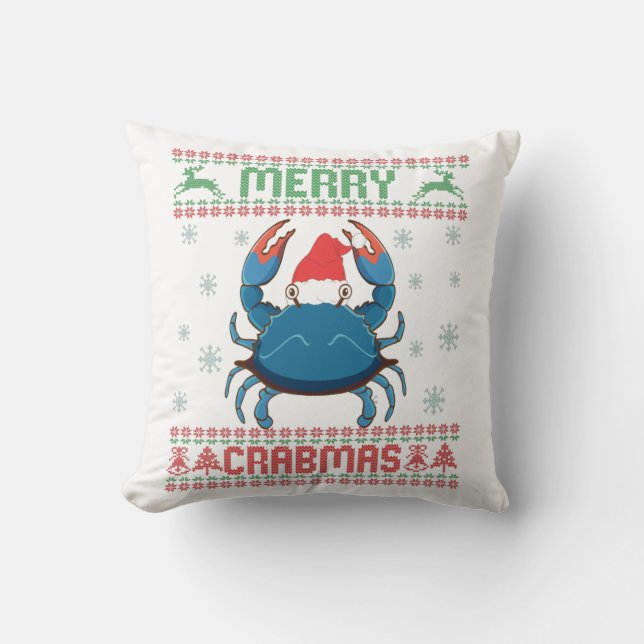 Merry Crabmas Funny Crab Ugly Christmas Sweater Cushion (Front)