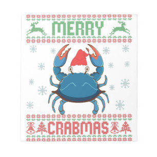 Merry Crabmas Funny Crab Ugly Christmas Sweater Notepad