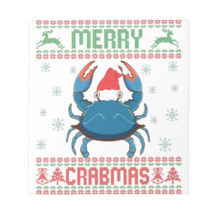Merry Crabmas Funny Crab Ugly Christmas Sweater Notepad