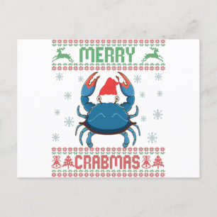 Merry Crabmas Funny Crab Ugly Christmas Sweater Postcard