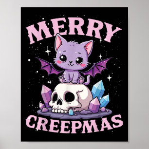 Merry Creepmas Cat Pastel Goth Christmas Skull For Poster