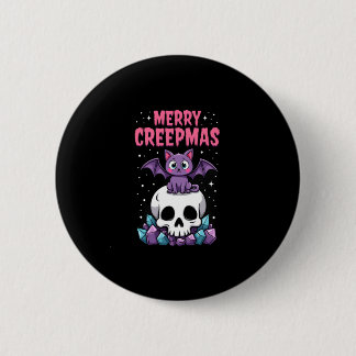 Merry Creepmas Cat Pastel Goth Christmas Skull T-S 6 Cm Round Badge