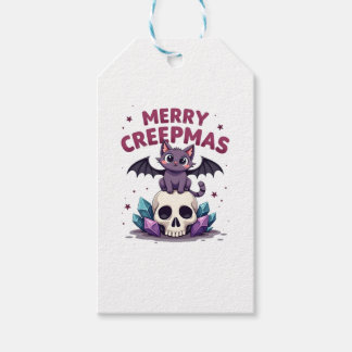 Merry Creepmas Cat Pastel Goth Christmas Skull T-S Gift Tags