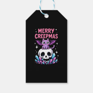 Merry Creepmas Cat Pastel Goth Christmas Skull T-S Gift Tags