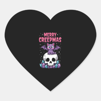 Merry Creepmas Cat Pastel Goth Christmas Skull T-S Heart Sticker