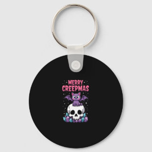 Merry Creepmas Cat Pastel Goth Christmas Skull T-S Key Ring