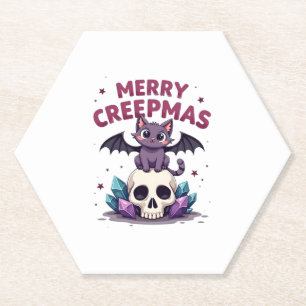 Merry Creepmas Cat Pastel Goth Christmas Skull T-S Paper Coaster