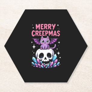 Merry Creepmas Cat Pastel Goth Christmas Skull T-S Paper Coaster