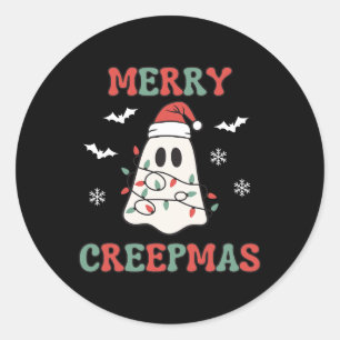 Merry Creepmas Christmas Ghost Wrapped In Lights C Classic Round Sticker