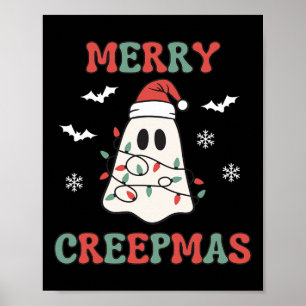 Merry Creepmas Christmas Ghost Wrapped In Lights C Poster