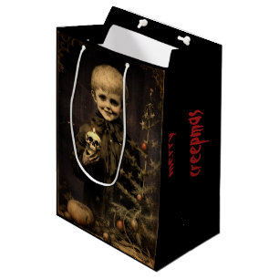 Merry Creepmas Creepy Boy Skull Gothic Christmas Medium Gift Bag