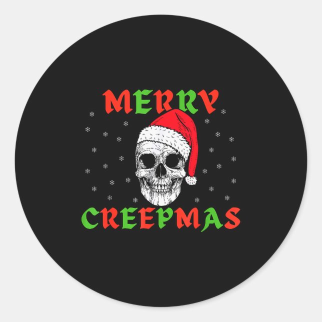Merry Creepmas Gothic Christmas Skeleton Skull In  Classic Round Sticker (Front)