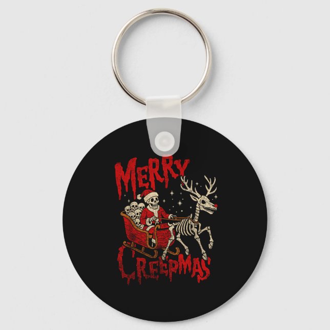 Merry Creepmas Skeleton Creepy Christmas Goth Holi Key Ring (Front)