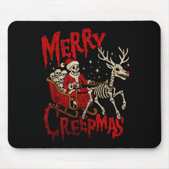 Merry Creepmas Skeleton Creepy Christmas Goth Holi Mouse Pad (Front)