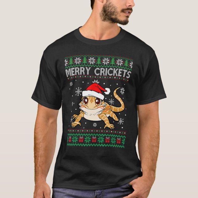 Merry Crickets Bearded Dragon Christmas Pajama Ugl T-Shirt (Front)