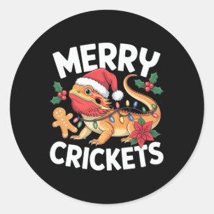 Merry Crickets! Bearded Dragon Christmas Pun Classic Round Sticker