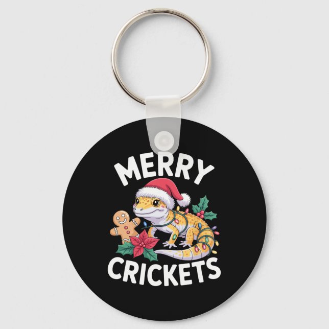 Merry Crickets! Leopard Gecko Christmas Pun  Key Ring (Front)