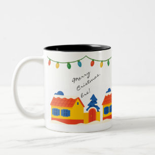 Merry Cristmas, Bre! Village Romanian House  Two-Tone Coffee Mug