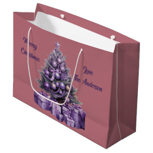 Merry Cristmas purple Christmas tree Large Gift Bag